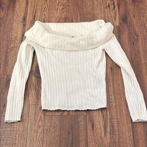 H&M Girls Off-Shoulder Ribbed Sweater in Cream